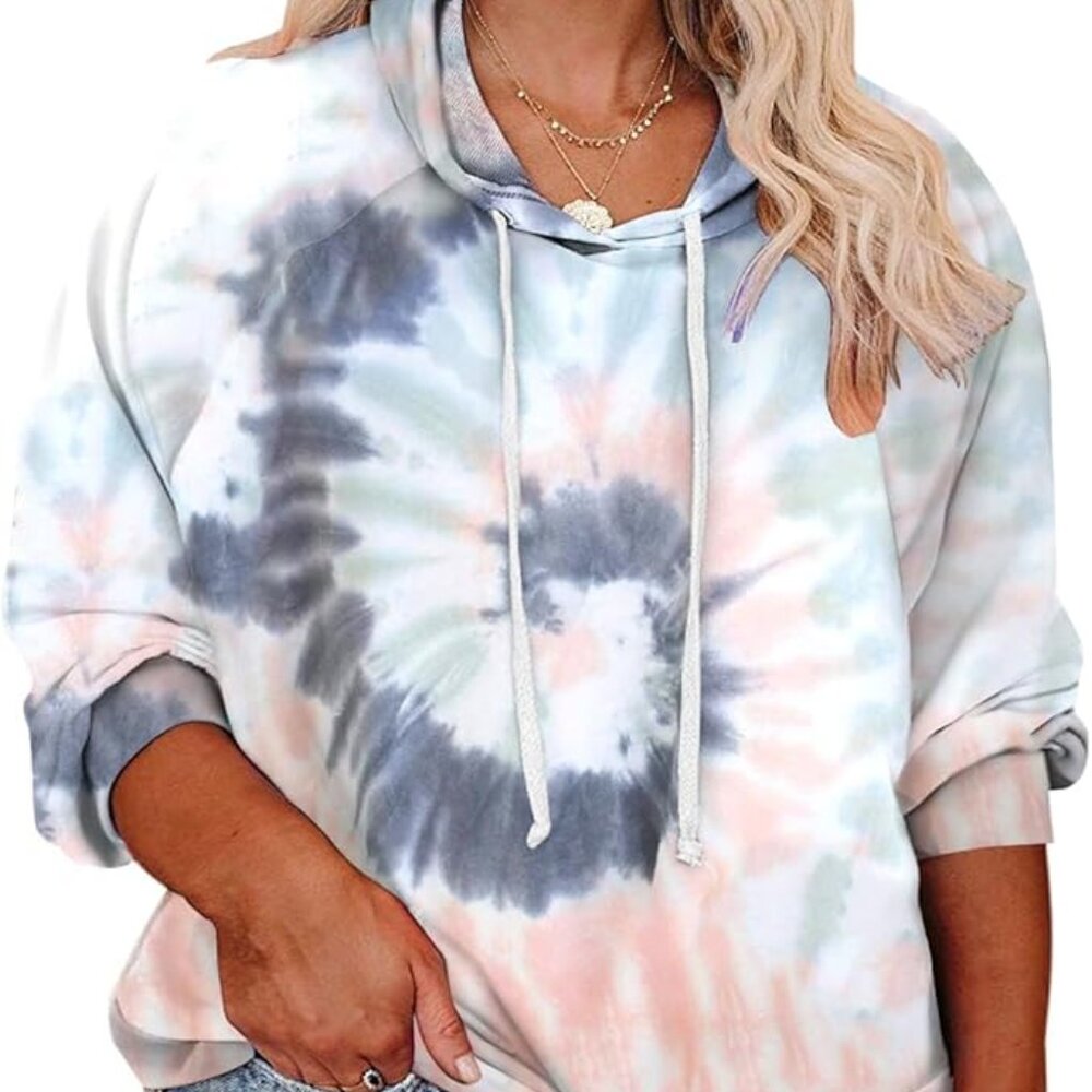 VISLILY Women's Plus-Size‎ 18W Hoodie Tie Dye Sweatshirt Top